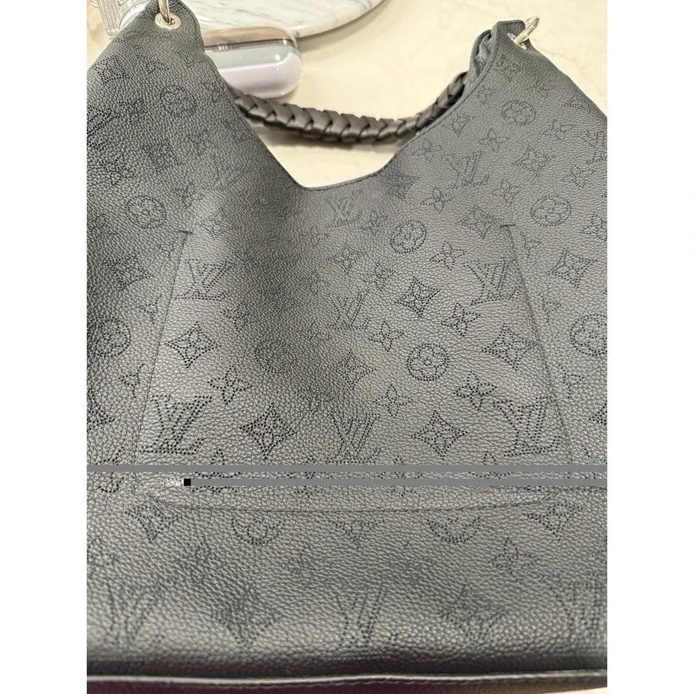 LOUIS VUITTON Carmel Mahina Black Leather Hobo Bag Perforated Logo New &Unused